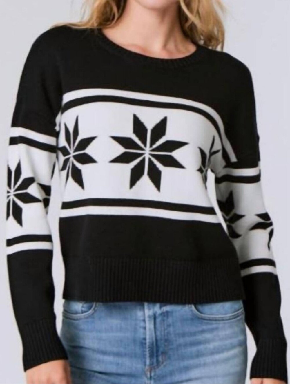 J. Society New York Black & White Snowflake Crewneck Sweater Size Xs